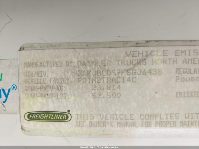 2015 Freightliner Cascadia 125 მანქანა იყიდება აუქციონზე, vin: 3AKJGLD59FSGJ6438, აუქციონის ნომერი: 45727187