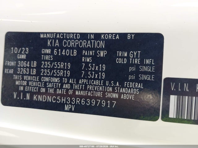 Продаж на аукціоні авто 2024 Kia Carnival Mpv Ex, vin: KNDNC5H33R6397917, номер лоту: 45727190