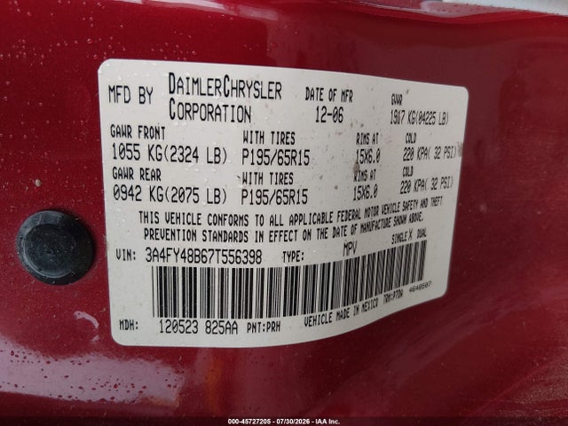 Aukcja sprzedaży 2007 Chrysler Pt Cruiser, vin: 3A4FY48B67T556398, numer aukcji: 45727205