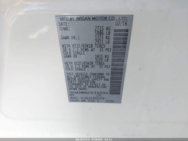 5N1AR2MM4GC634094 Nissan Pathfinder Sl