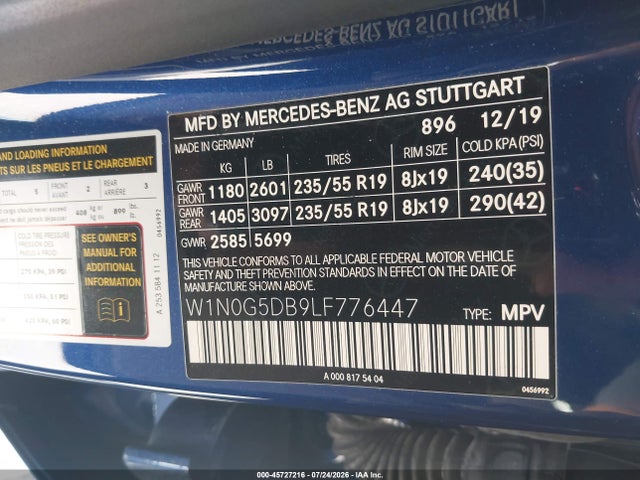 Aukcja sprzedaży 2020 Mercedes-benz Glc 350e 4matic, vin: W1N0G5DB9LF776447, numer aukcji: 45727216