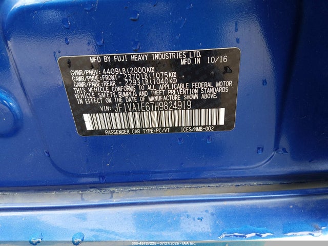 Subaru Wrx Premium 2017 JF1VA1E67H9824919 Image 9
