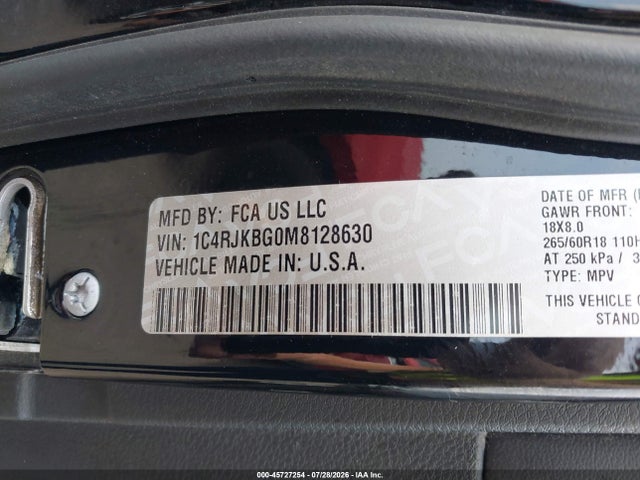45727254 :رقم المزاد ، 1C4RJKBG0M8128630 vin ، 2021 Jeep Grand Cherokee L Limited 4x4 مزاد بيع