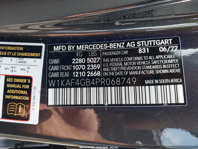 Продажа на аукционе авто 2023 Mercedes-benz C 300 Sedan, vin: W1KAF4GB4PR068749, номер лота: 45727268