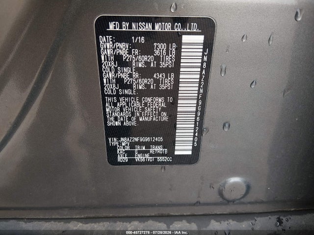 Продаж на аукціоні авто 2016 Infiniti Qx80, vin: JN8AZ2NF9G9612405, номер лоту: 45727278