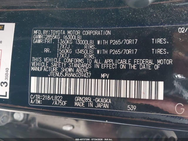 JTENU5JR6N6039437 Toyota 4runner Sr5 Premium