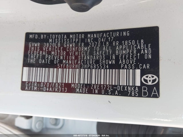 Toyota COROLLA LE 2017 5YFBURHE3HP685534 Image 9