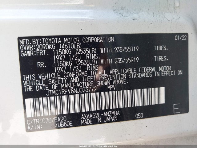 JTMC1RFV8NJ023772 Toyota Rav4 Xle Premium