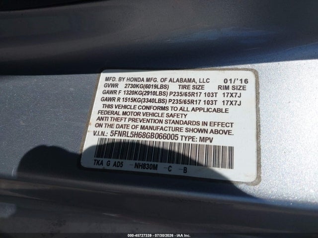 Honda Odyssey Ex-l 2016 5FNRL5H68GB066005 Image 9