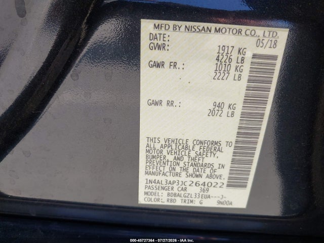1N4AL3AP3JC264022 Nissan Altima 2.5 S