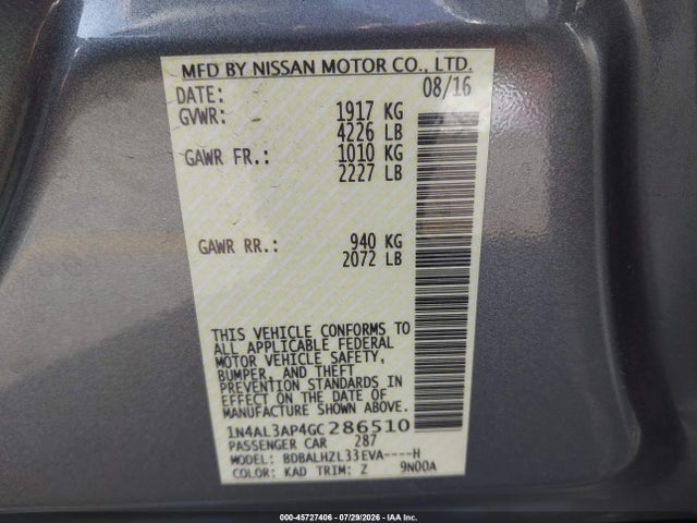 1N4AL3AP4GC286510 Nissan Altima 2.5 Sr