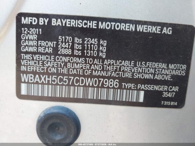 45727408 :رقم المزاد ، WBAXH5C57CDW07986 vin ، 2012 Bmw 528i Xdrive مزاد بيع