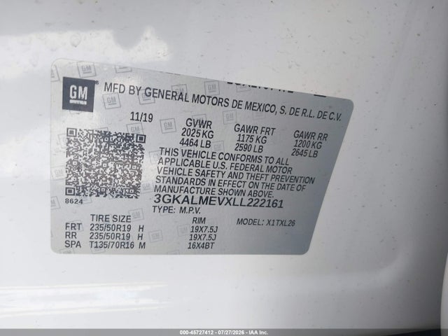 45727412 :رقم المزاد ، 3GKALMEVXLL222161 vin ، 2020 Gmc Terrain Fwd Sle مزاد بيع