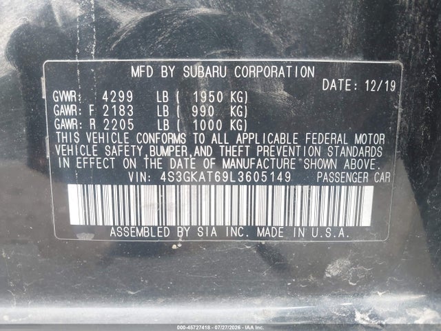45727418 :رقم المزاد ، 4S3GKAT69L3605149 vin ، 2020 Subaru Impreza Limited مزاد بيع