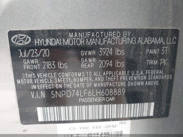 5NPD74LF6LH608889 Hyundai ELANTRA SE