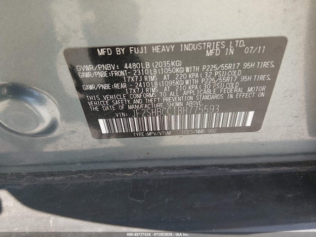 45727435 :رقم المزاد ، JF2SHBCC1BH775593 vin ، 2011 Subaru Forester 2.5x Premium مزاد بيع