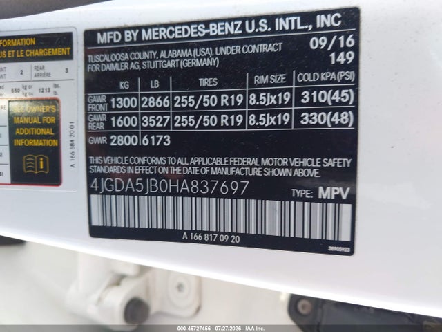 Продажа на аукционе авто 2017 Mercedes-benz Gle 350, vin: 4JGDA5JB0HA837697, номер лота: 45727456