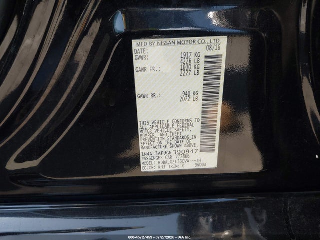 Продажа на аукционе авто 2016 Nissan Altima 2.5 S, vin: 1N4AL3AP9GN390947, номер лота: 45727459
