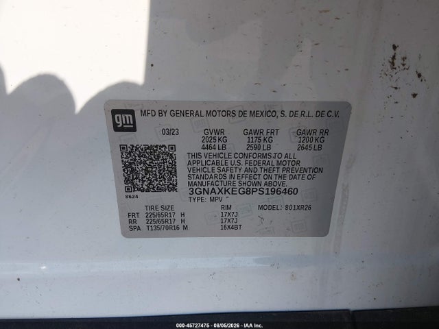 45727475 :رقم المزاد ، 3GNAXKEG8PS196460 vin ، 2023 Chevrolet Equinox Fwd Lt مزاد بيع