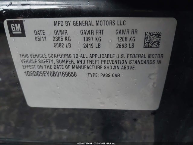 2011 Cadillac Cts Luxury მანქანა იყიდება აუქციონზე, vin: 1G6DG5EY0B0169658, აუქციონის ნომერი: 45727494