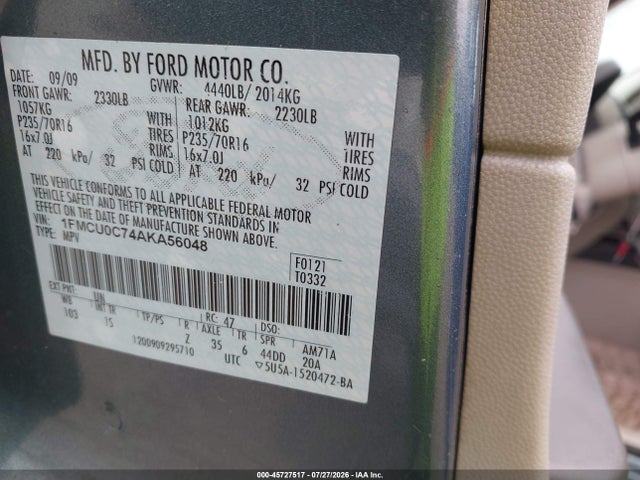 Продаж на аукціоні авто 2010 Ford Escape Xls, vin: 1FMCU0C74AKA56048, номер лоту: 45727517
