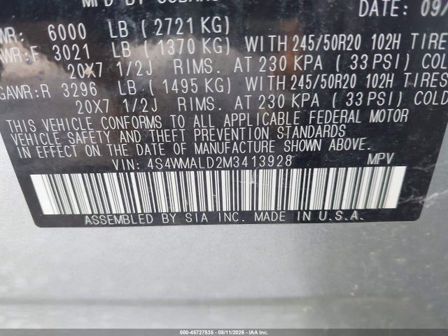 Aukcja sprzedaży 2021 Subaru Ascent Limited, vin: 4S4WMALD2M3413928, numer aukcji: 45727535