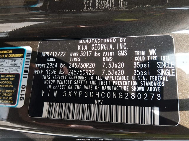 Продаж на аукціоні авто 2022 Kia Telluride Ex, vin: 5XYP3DHC0NG280273, номер лоту: 45727536