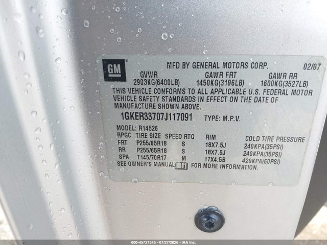 45727545 :رقم المزاد ، 1GKER33707J117091 vin ، 2007 Gmc Acadia Slt مزاد بيع