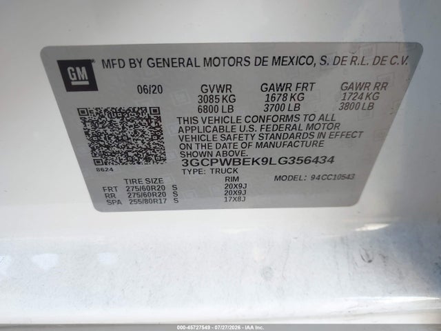 3GCPWBEK9LG356434 Chevrolet Silverado 1500 2wd Short Bed Custom