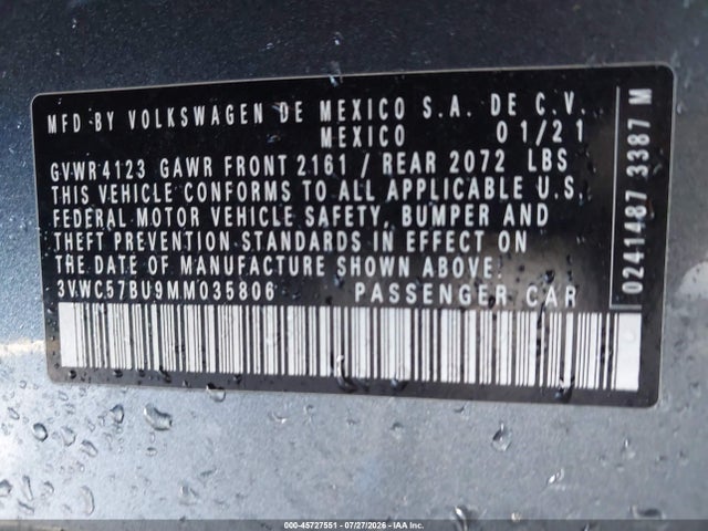 3VWC57BU9MM035806 Volkswagen Jetta 1.4t R-line/1.4t Se/s