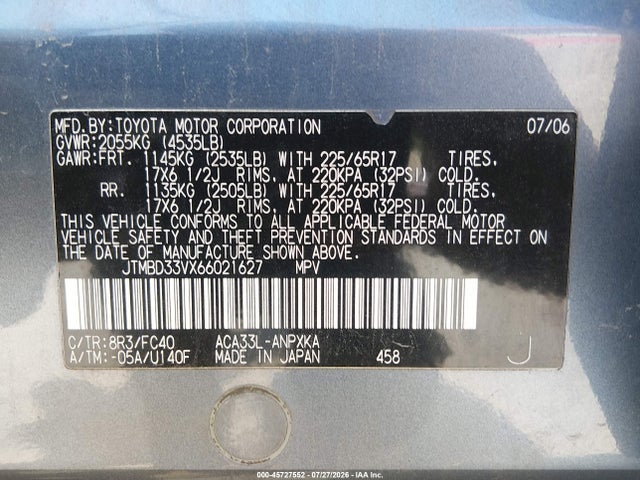45727552 :رقم المزاد ، JTMBD33VX66021627 vin ، 2006 Toyota Rav4 مزاد بيع