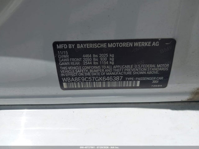 Продаж на аукціоні авто 2016 Bmw 328i, vin: WBA8E9C57GK646387, номер лоту: 45727581