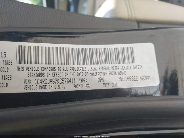 Aukcja sprzedaży 2019 Dodge Durango Sxt Awd, vin: 1C4RDJAG7KC576411, numer aukcji: 45727590
