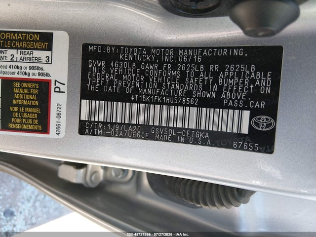 4T1BK1FK1HU578562 Toyota Camry Xle V6