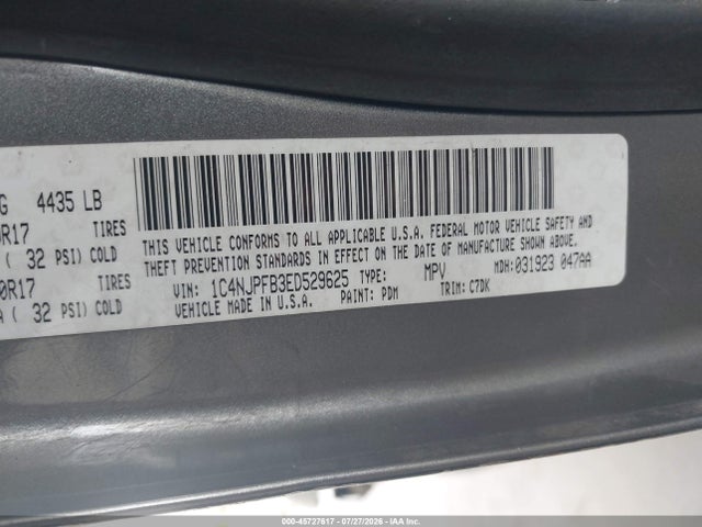 2014 Jeep Patriot Latitude მანქანა იყიდება აუქციონზე, vin: 1C4NJPFB3ED529625, აუქციონის ნომერი: 45727617