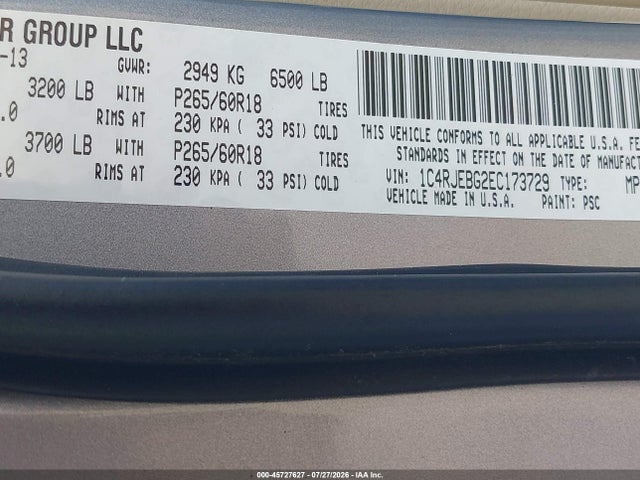 45727627 :رقم المزاد ، 1C4RJEBG2EC173729 vin ، 2014 Jeep Grand Cherokee Limited مزاد بيع