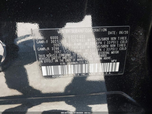 Subaru Ascent Limited 2020 4S4WMALD3L3475627 Image 9