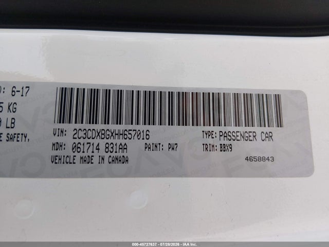 Продаж на аукціоні авто 2017 Dodge Charger Se Rwd, vin: 2C3CDXBGXHH657016, номер лоту: 45727637