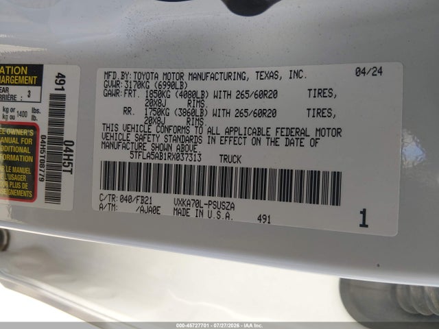 Toyota Tundra Sr5 2024 5TFLA5AB1RX037313 Image 9