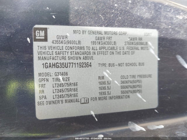 Продажа на аукционе авто 2007 Chevrolet Express Passenger Ls, vin: 1GAHG35U771192364, номер лота: 45727703