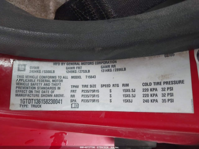 Aukcja sprzedaży 2005 Gmc Canyon Sle, vin: 1GTDT136158230041, numer aukcji: 45727706