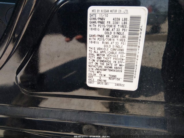 Продаж на аукціоні авто 2011 Nissan Rogue S, vin: JN8AS5MT7BW563809, номер лоту: 45727711