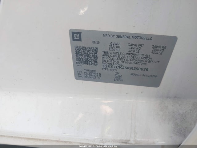 2019 Gmc Yukon Denali მანქანა იყიდება აუქციონზე, vin: 1GKS1CKJ5KR390836, აუქციონის ნომერი: 45727727