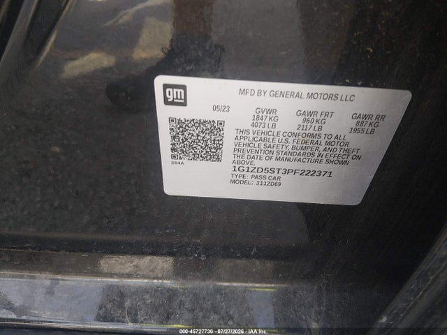 45727730 :رقم المزاد ، 1G1ZD5ST3PF222371 vin ، 2023 Chevrolet Malibu Fwd 1lt مزاد بيع