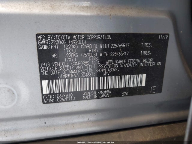 JTMRWRFV3LD048814 Toyota Rav4 Hybrid Xle