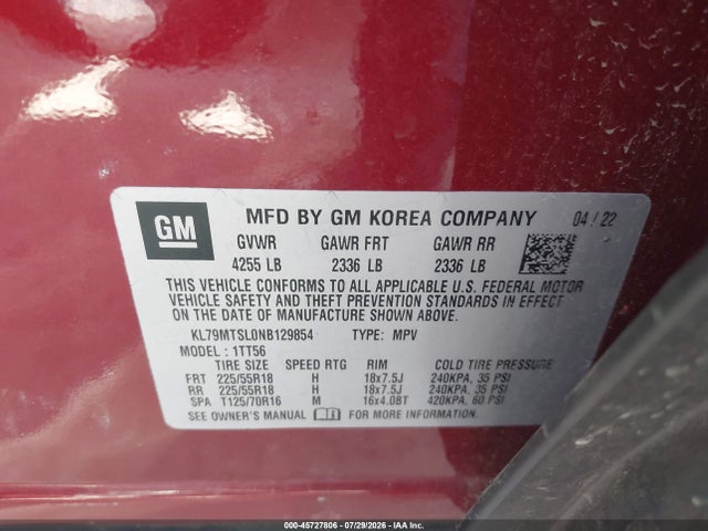 45727806 :رقم المزاد ، KL79MTSL0NB129854 vin ، 2022 Chevrolet Trailblazer Fwd Rs مزاد بيع