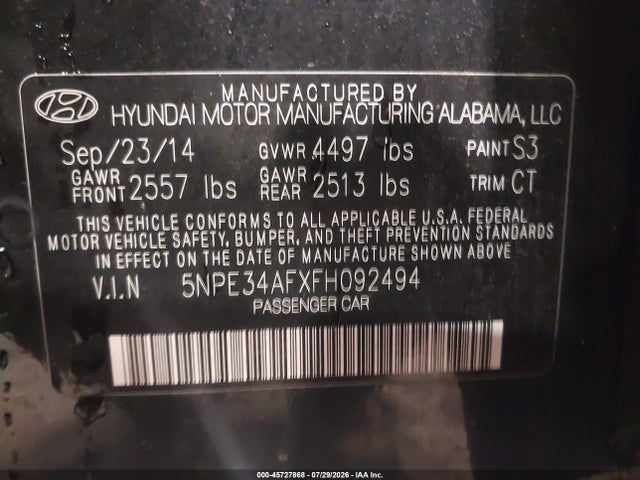 5NPE34AFXFH092494 Hyundai Sonata Sport