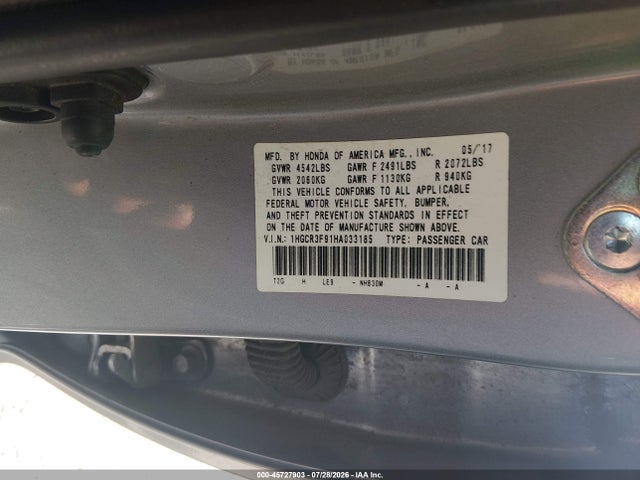 Aukcja sprzedaży 2017 Honda Accord Touring V6, vin: 1HGCR3F91HA033185, numer aukcji: 45727903