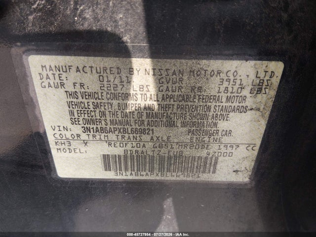 Продажа на аукционе авто 2011 Nissan Sentra 2.0sr, vin: 3N1AB6APXBL669821, номер лота: 45727954