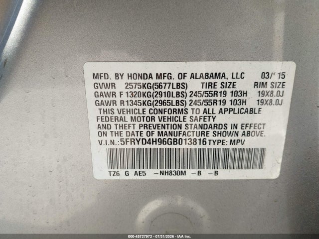 Aukcja sprzedaży 2016 Acura Mdx Advance   Entertainment Packages/advance Package, vin: 5FRYD4H96GB013816, numer aukcji: 45727972